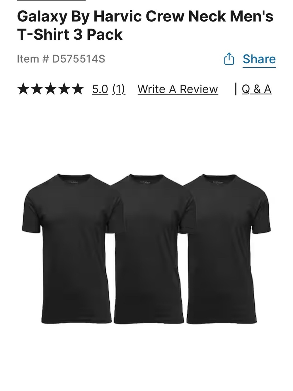 Galaxy By Harvic Men's Crew Neck T-Shirts - Black (3 Pack)